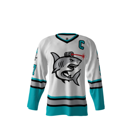 Sharks With Frickin' Laser Beams Attached To Their Heads White Hockey Jersey
